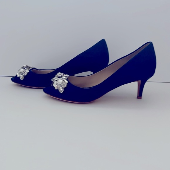 *Badgley Mischka Royal Blue Satin Pumps  Rhinestone Embellishment Size 5 - Picture 4 of 15